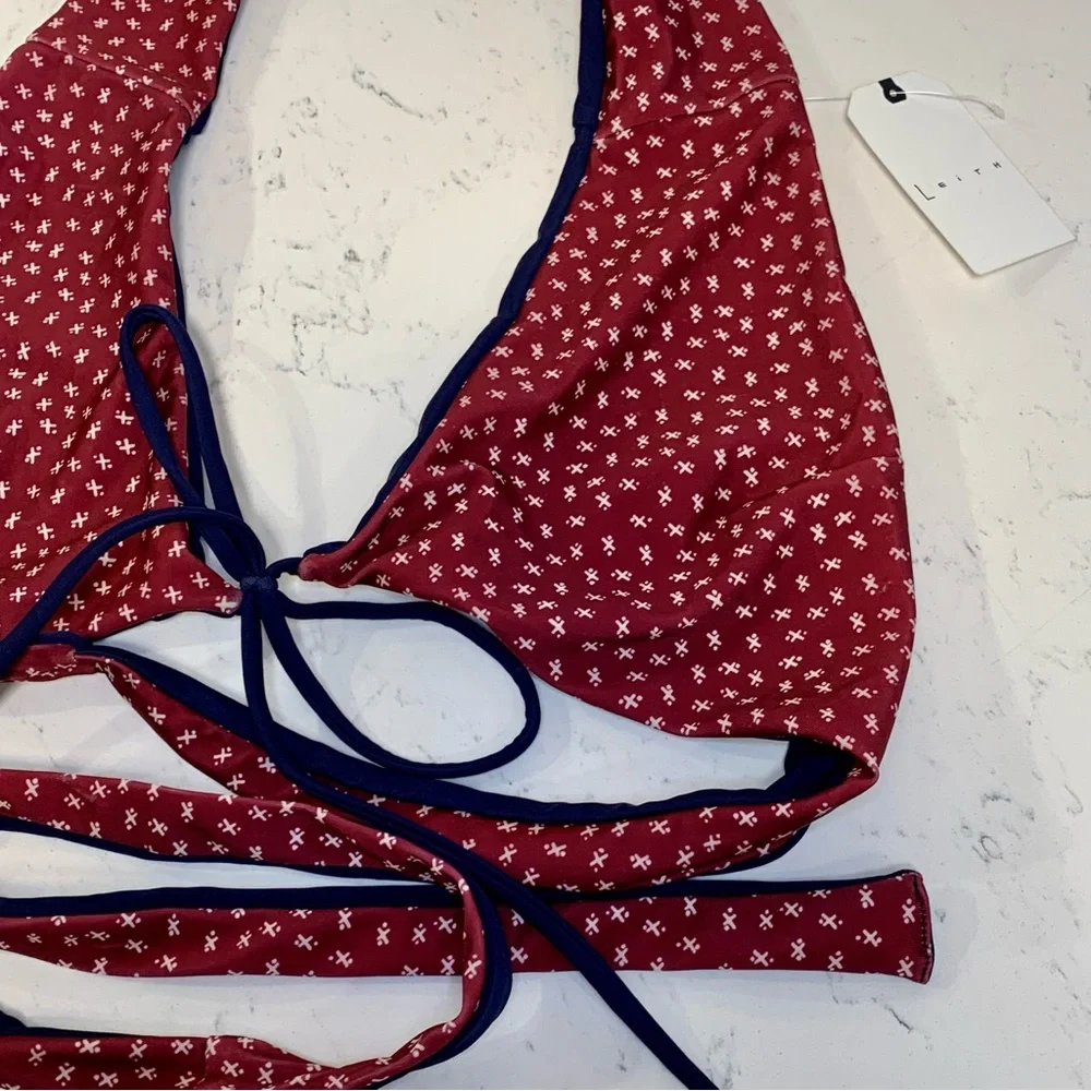 LEITH Bikini Top Wine Swim Halter Large NWT